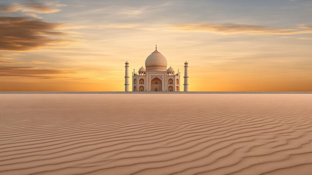 The taj mahal is in the middle of the desert photo