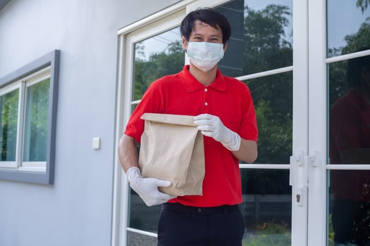 Delivery man send deliver express. online shop, paper container, takeaway, postman, delivery service, packages, electronic money, Digital paper bag, bag, customer, logistic photo