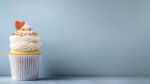 A beautifully decorated cupcake with frosting and sprinkles on a minimalist background photo