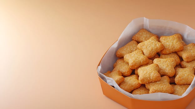 A close-up of a basket filled with star-shaped snacks on a soft orange background photo