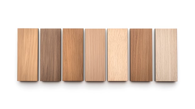 A collection of wooden samples showcasing various natural wood finishes arranged neatly photo