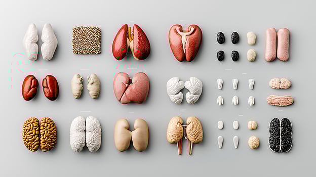 A detailed arrangement of various human organs and tissues displayed for educational purposes photo