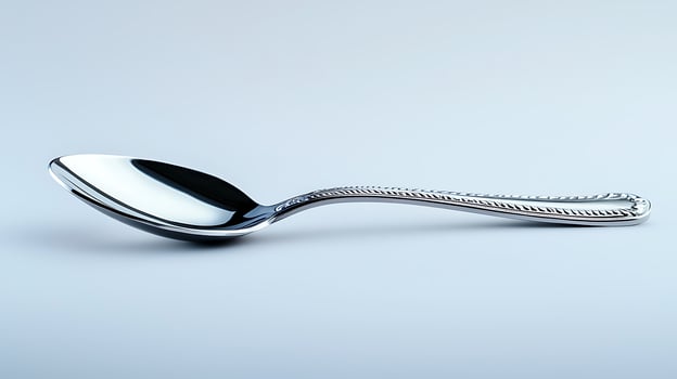 A shiny silver spoon elegantly positioned on a light background, showcasing its design and craftsmanship photo