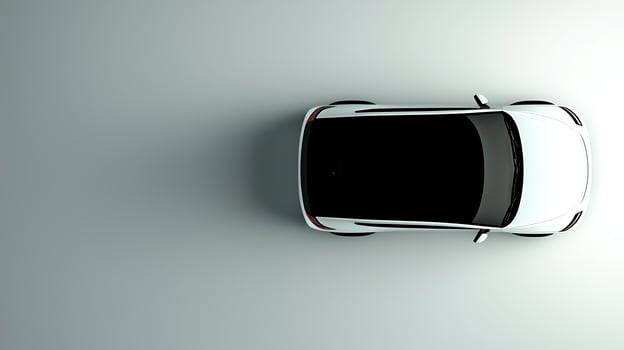 A sleek white car parked on a smooth, minimalist surface with soft lighting and shadows photo