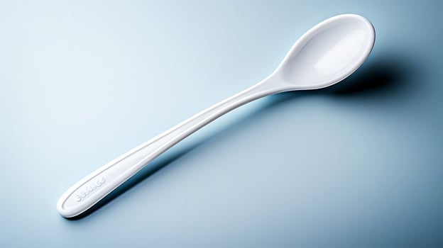A sleek white spoon elegantly positioned on a soft blue background, showcasing its design photo