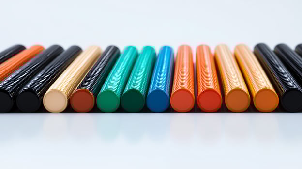 A vibrant arrangement of colored markers lined up neatly on a clean white surface photo
