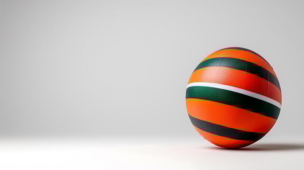 A vibrant basketball rests on a smooth surface, showcasing its unique design and colors photo