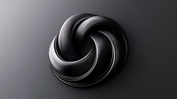 Abstract black spiral sculpture on a smooth gray background, showcasing modern design aesthetics photo