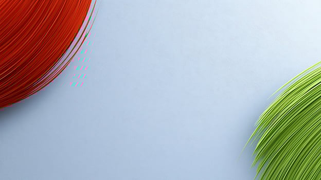 Abstract composition featuring vibrant red and green brush strokes against a soft blue background photo