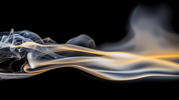 Abstract image of flowing smoke in shades of white and orange against a black background photo