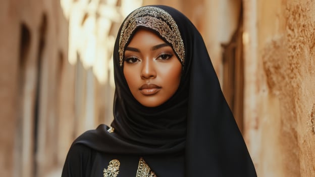 A beautiful young woman in a black hijab photo