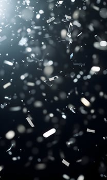 Elegant Silver Confetti Falling on a Dark Background with Bokeh Lights Effect photo