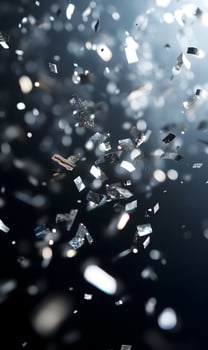 Celebratory Silver Confetti Falling Against a Dark Backdrop Creates a Festive Mood photo
