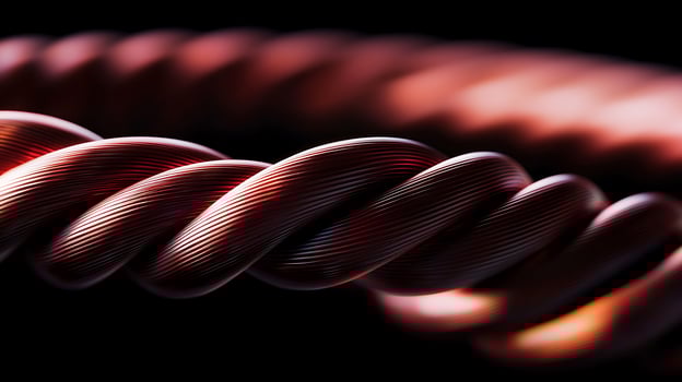 Close-up of a twisted copper wire coil against a dark background, showcasing its texture and shine photo