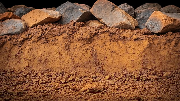 Close-up of a textured earth layer with rocks, showcasing natural soil composition and structure photo