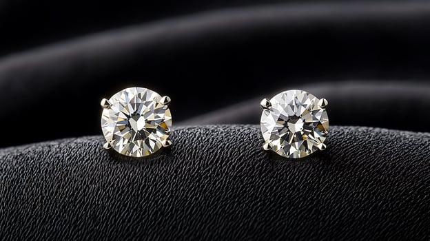 Close-up of sparkling diamond earrings resting on a luxurious black fabric backdrop photo