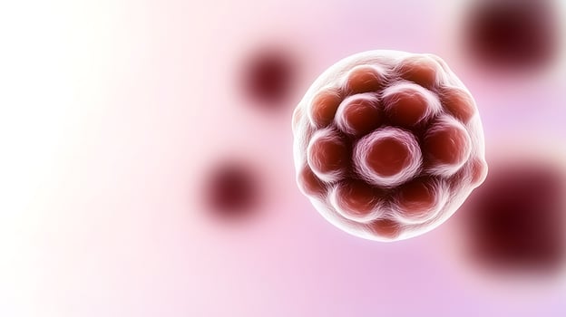 Close-up view of a cellular structure against a soft pink background, illustrating biological processes photo