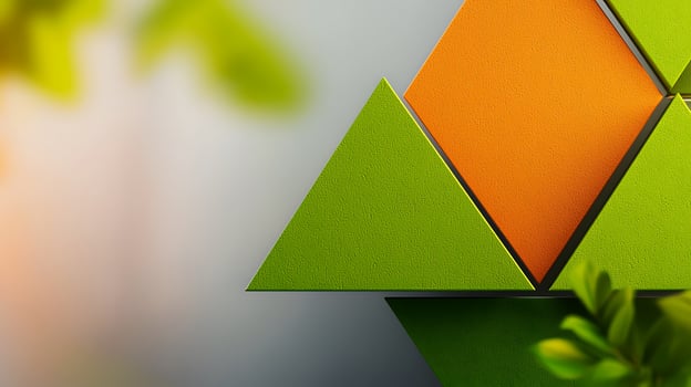 Colorful geometric shapes in vibrant green and orange create a modern abstract design backdrop photo