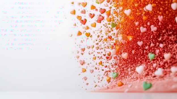 Colorful heart-shaped confetti bursting against a gradient background, symbolizing love and celebration photo