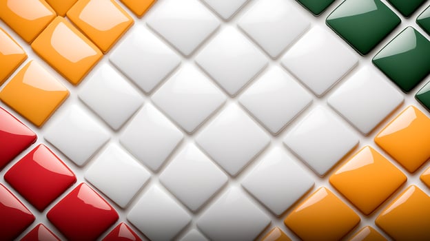 Colorful mosaic tiles arranged in a geometric pattern, showcasing vibrant hues and glossy finishes photo