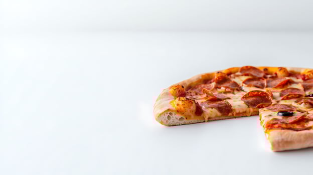 Delicious pepperoni pizza slice on a clean white background, highlighting its toppings and crust photo