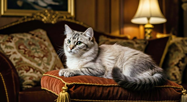 A cat is sitting on a chair photo