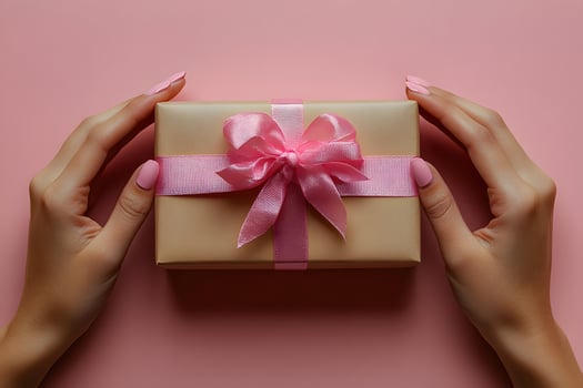 Elegant Gift Wrapped in Pink Ribbon on Pastel Background for Special Occasions and Celebrations photo