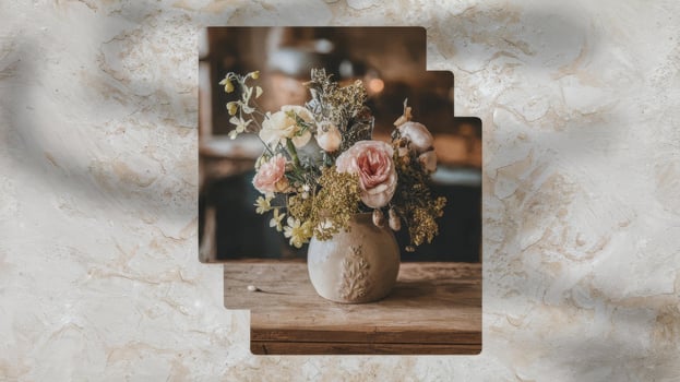 A vase of flowers on a table with a marble background photo