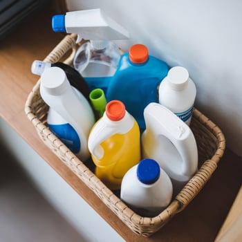 High angle basket with cleaning products photo
