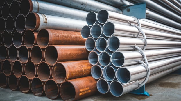 High quality galvanized steel pipe or aluminum and chrome stnless pipes in stack wting photo