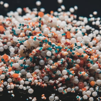 A pile of colorful beads on a black surface photo