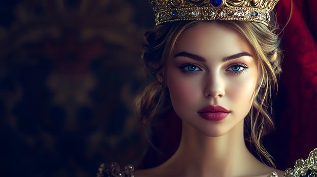 Elegant woman with a golden crown radiating regal beauty and sophistication in a portrait evoking a sense of timeless artistry photo