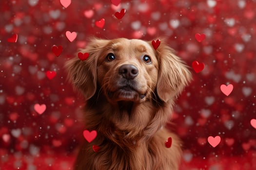 Valentine's Day Puppy Surrounded by Falling Red Hearts - Perfect for Romantic Designs photo