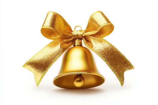 A shiny golden bell adorned with a sparkling ribbon, symbolizing celebration and festivity. photo