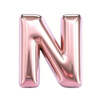 Rose Gold Metallic Balloon Letter N Alphabet 3D Render Shiny Glossy photo