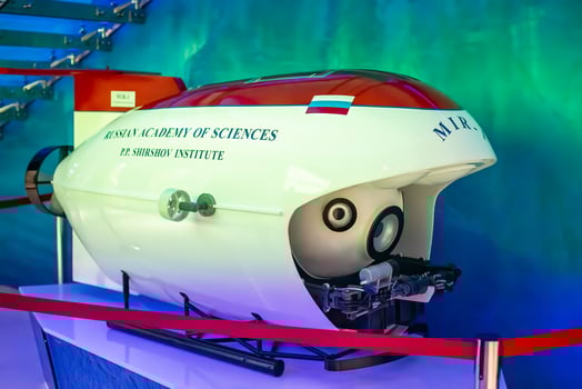 Vladivostok,Russia - 26 February 2024 Russian MIR submersible vehicle self-propelled Deep Submergence Vehicle in The Primorsky Aquarium photo