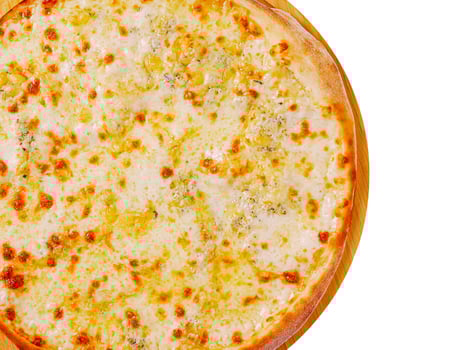 Cheese pizza on wooden board ready to be served hot photo