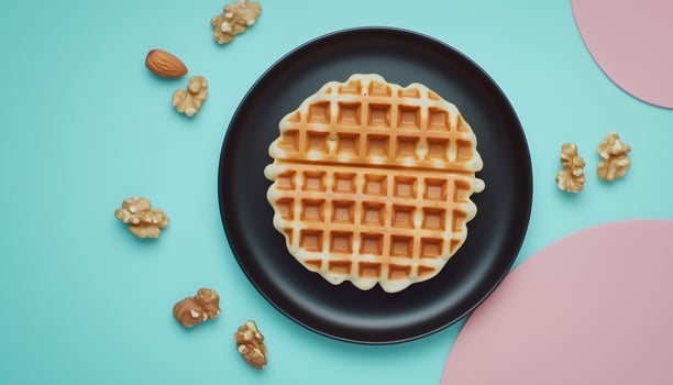 Oatmeal healthy ingredient waffle baked on black plate for breakfast photo