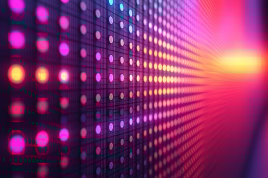A vibrant, abstract display of colorful LED lights with a gradient effect, creating a mesmerizing digital pattern. photo