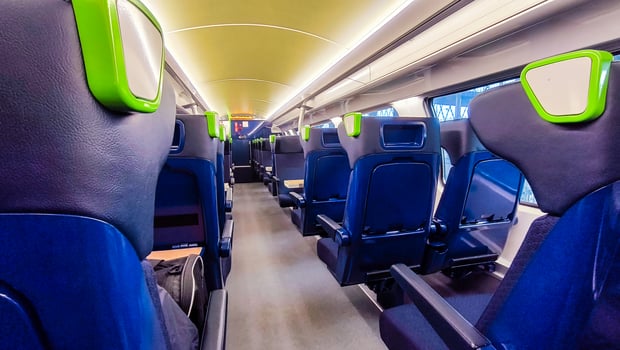 Train in France. Interior view. Rows of beautiful seats. photo