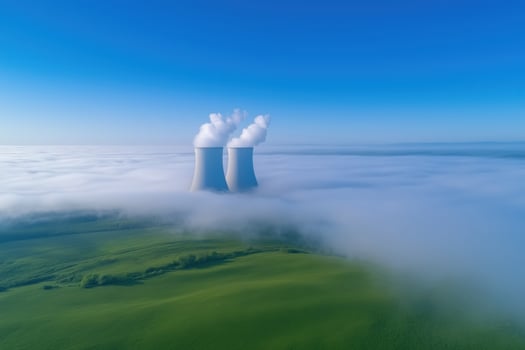 Nuclear power plant in the clouds, aerial view photo