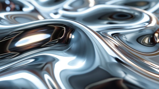 Sleek metallic surface with flowing waves, reflecting soft light, creating a dynamic and modern aesthetic. photo