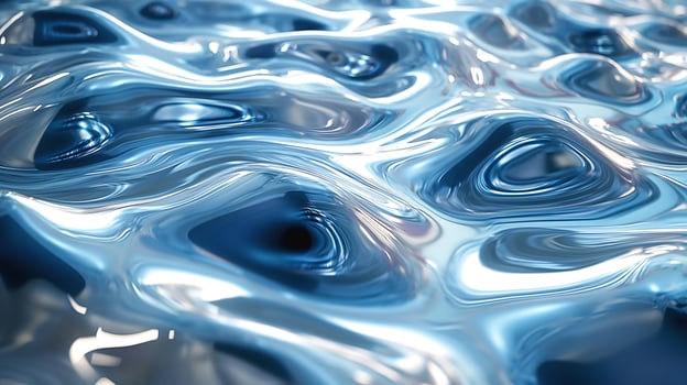 A mesmerizing close-up of rippling metallic waves reflecting light in shades of blue and silver. photo