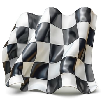 A dynamic waving checkered flag showcasing a striking black and white pattern. photo