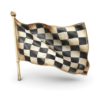 A weathered black and white checkered flag waving, symbolizing victory and competition. photo