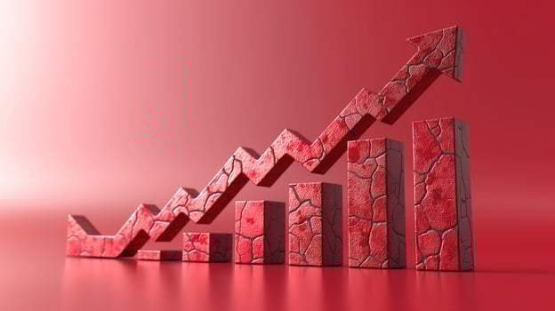 A striking red graph with a textured design, showcasing a positive upward trend in data visualization. photo