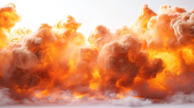 A dramatic explosion of orange smoke billowing in a vibrant display of energy and motion. photo