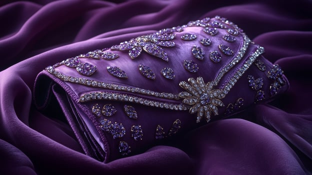 Purple satin clutch with diamonds on it photo