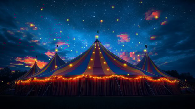 big top festival tent under starry night sky, festival photo