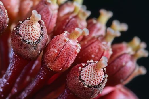 A close up of the red flowers of a plant photo